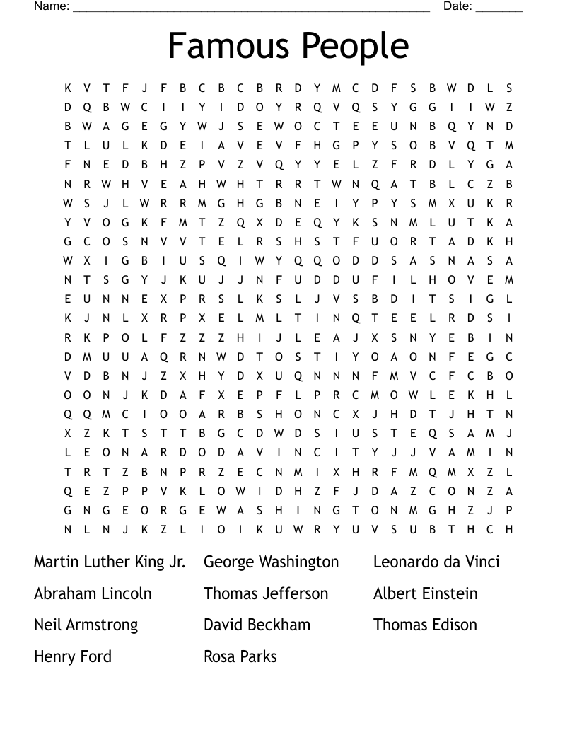 Famous People Word Search
