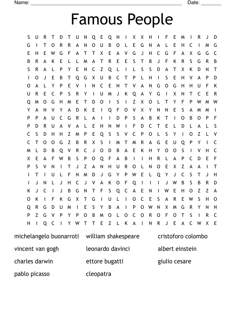 Famous People Word Search
