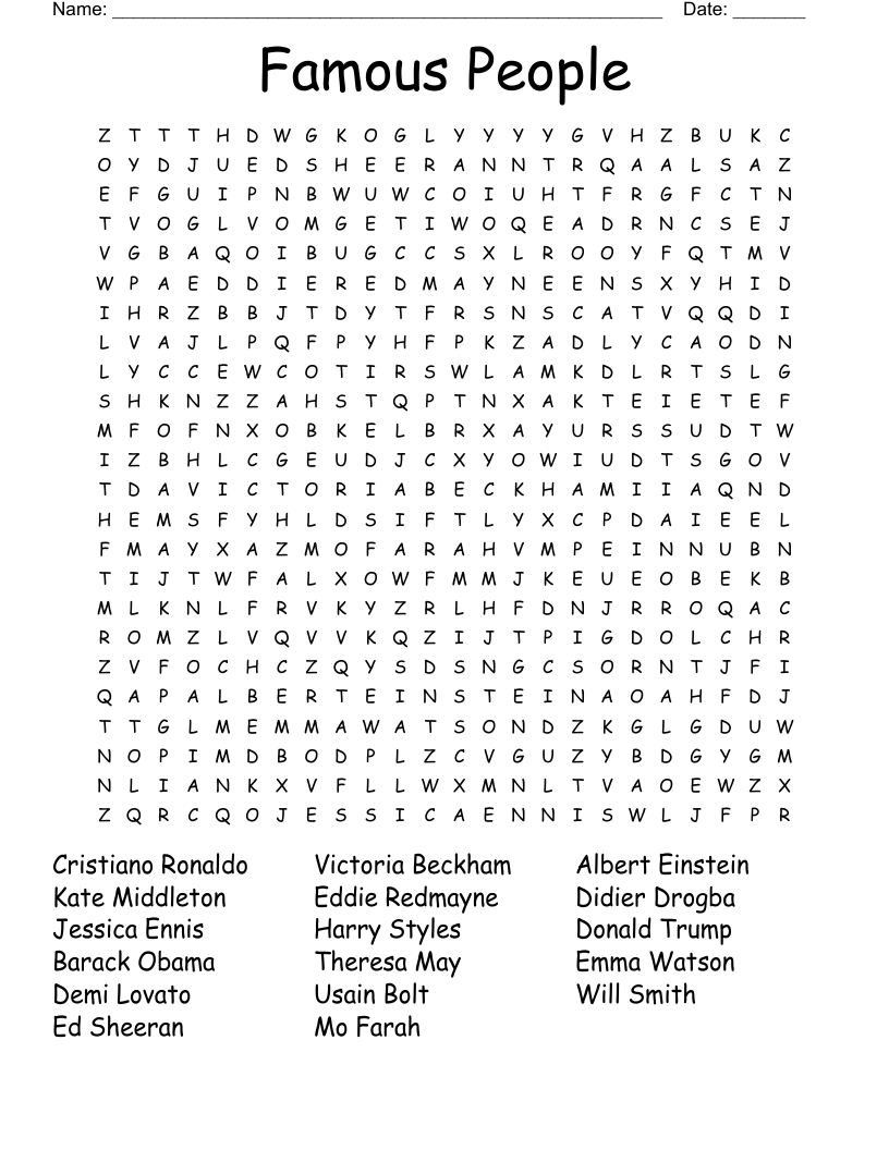 Famous People Word Search