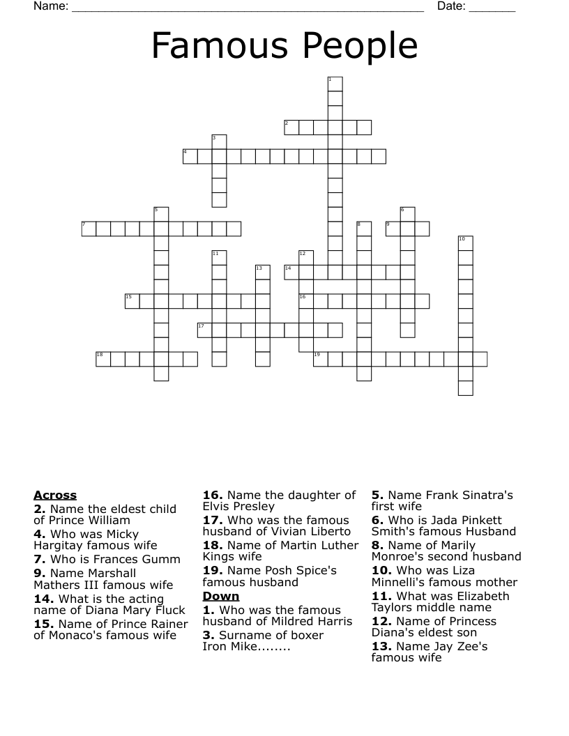 Famous People Crossword
