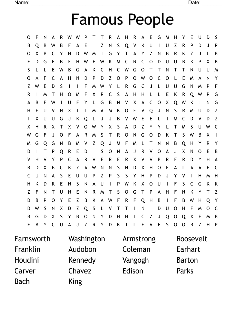 Famous People Word Search