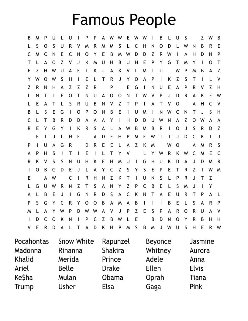 Famous People Word Search