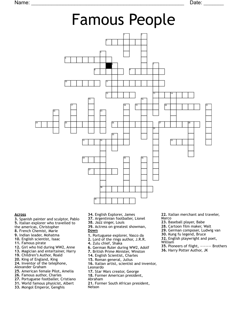 Famous People Crossword