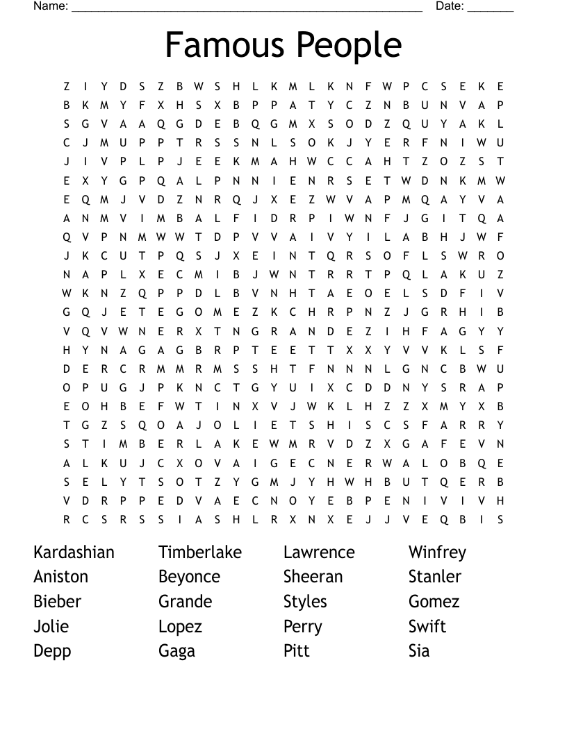 Famous People Word Search