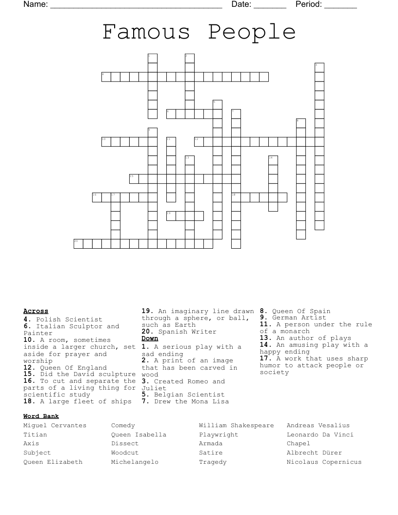 Famous People  Crossword