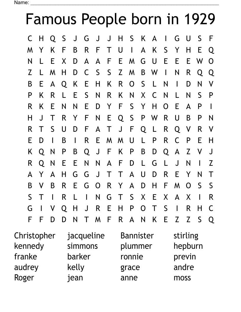 Famous People born in 1929 Word Search