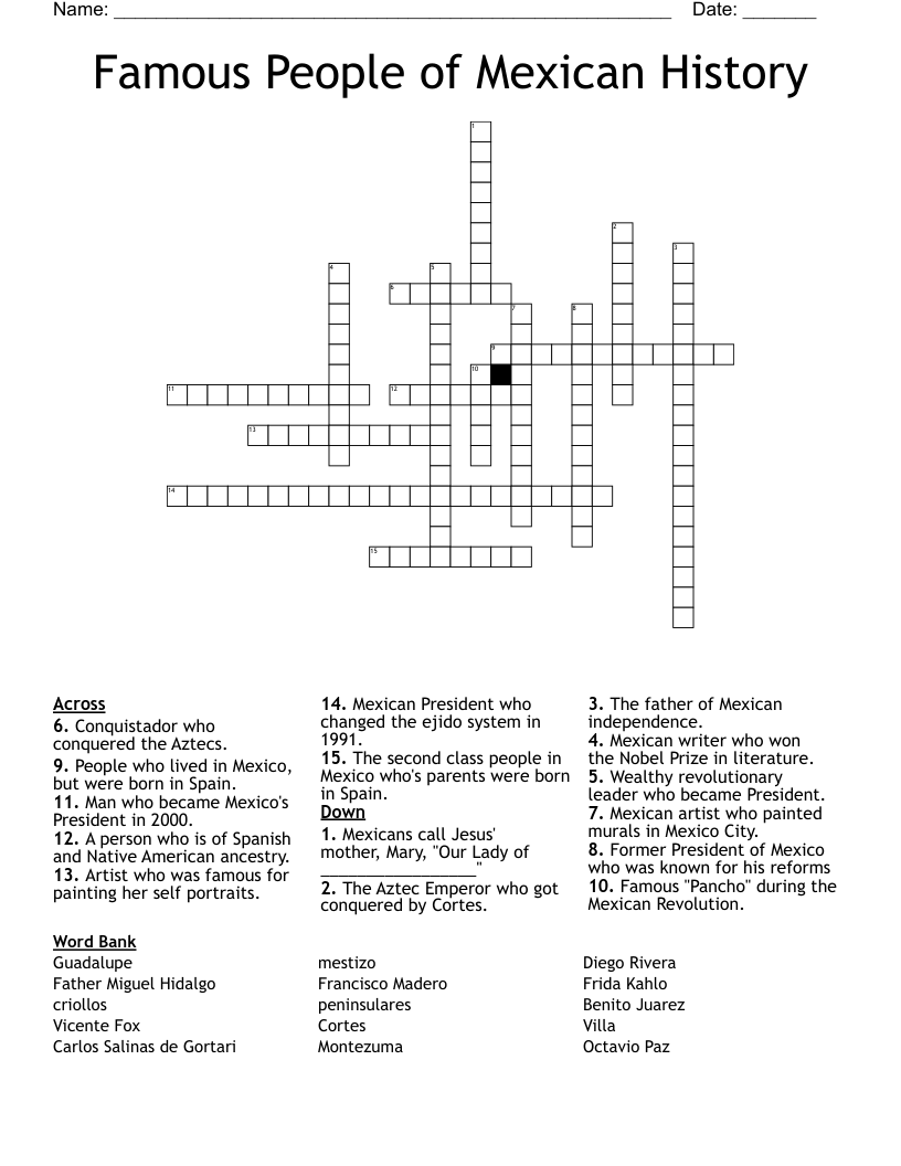 Famous People of Mexican History Crossword