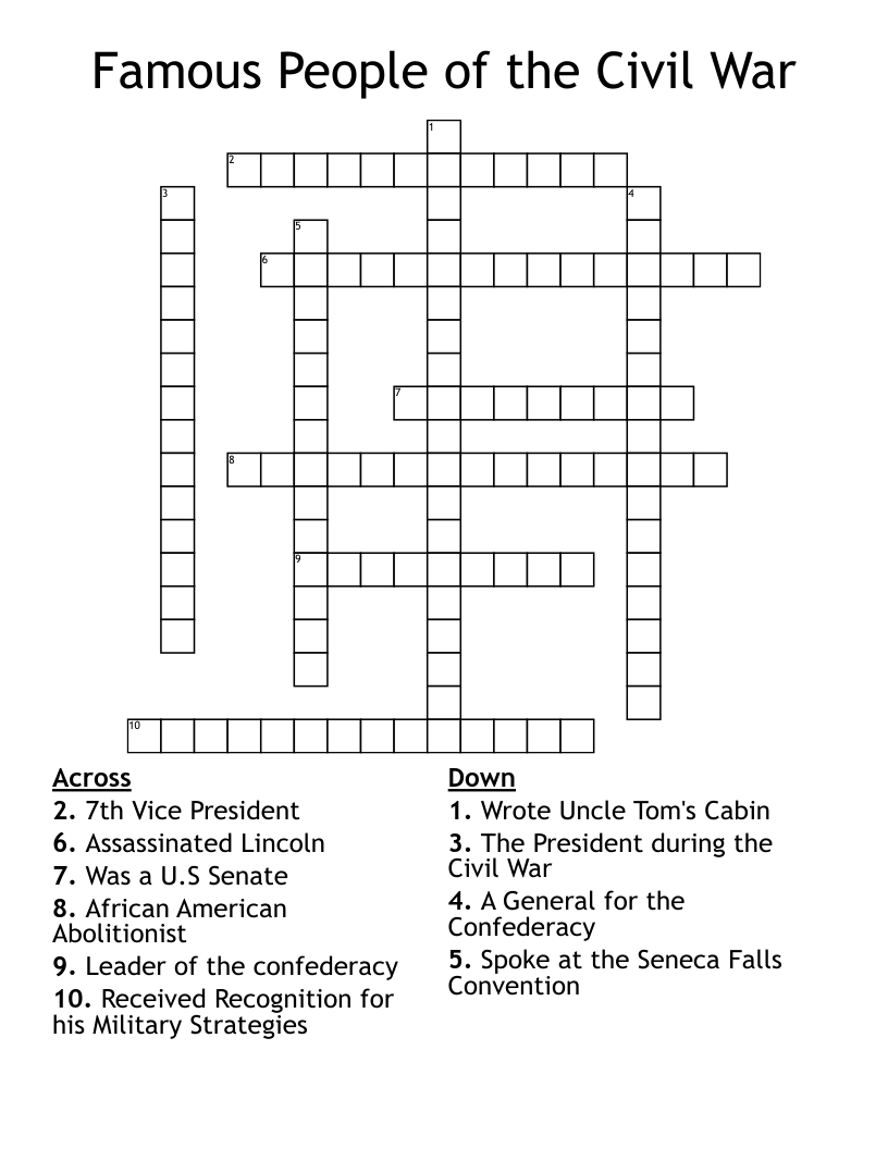 Famous People of the Civil War Crossword