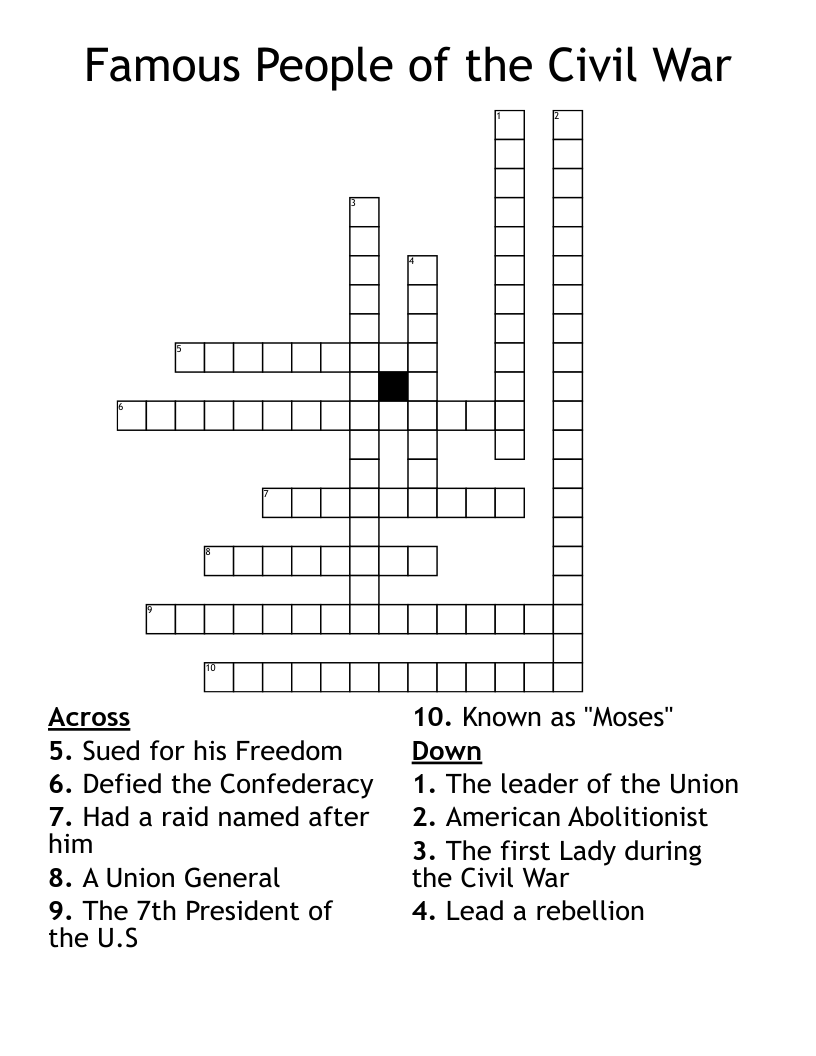 Famous People of the Civil War Crossword