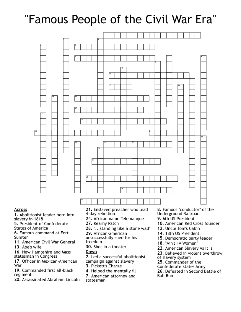 "Famous People of the Civil War Era" Crossword