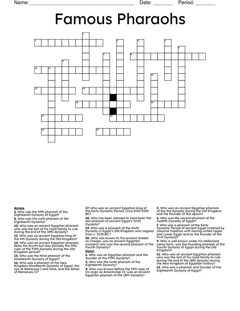 Famous Pharaohs  Crossword