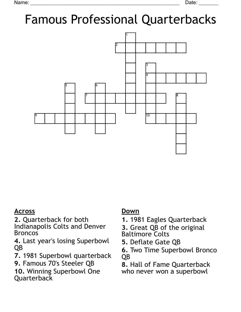 Famous Professional Quarterbacks Crossword