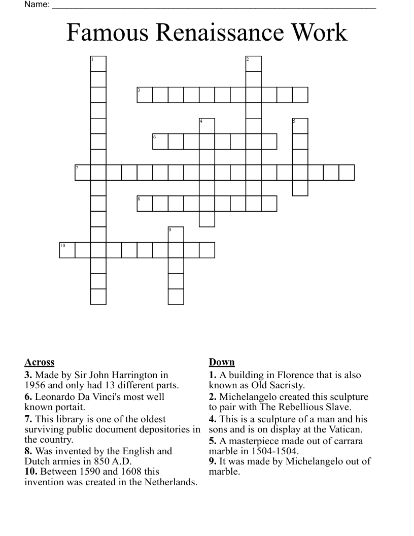 Famous Renaissance Work Crossword