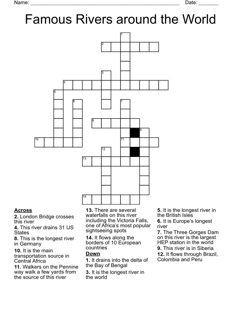 Famous Rivers around the World Crossword