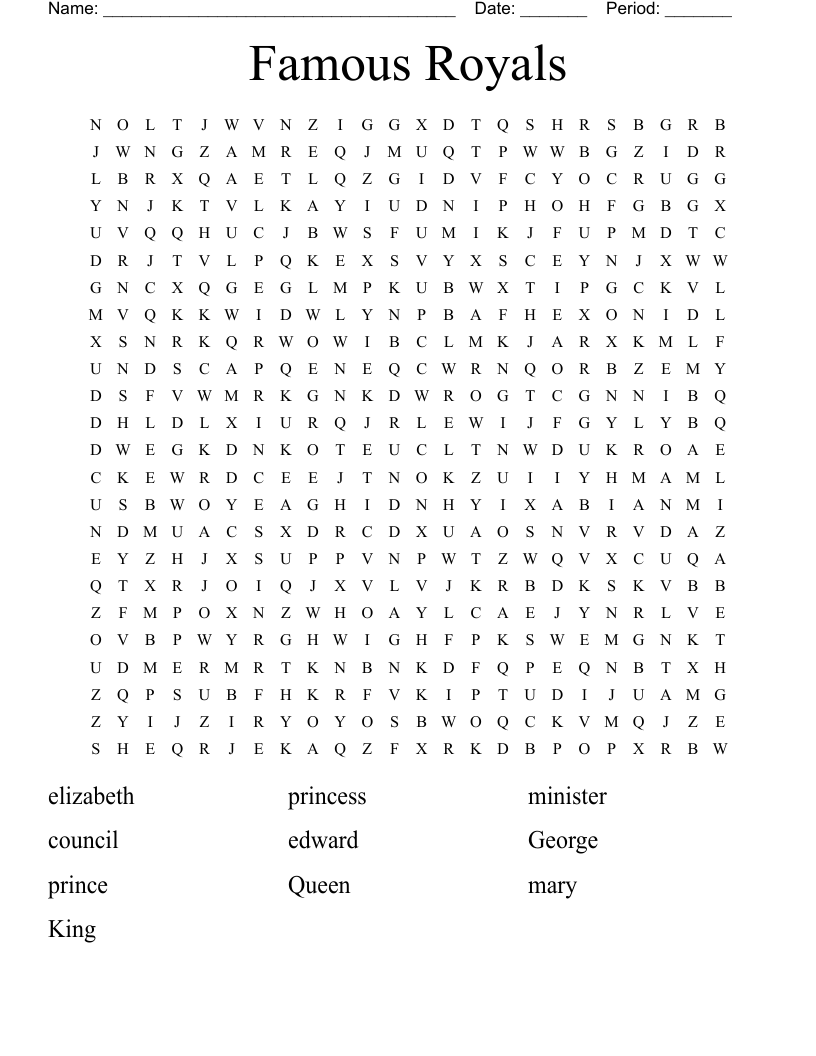 Famous Royals Word Search