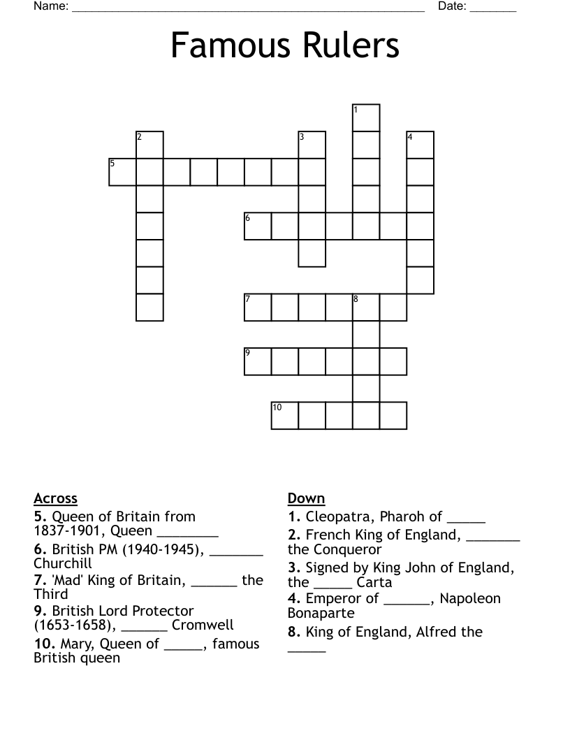 Famous Rulers Crossword