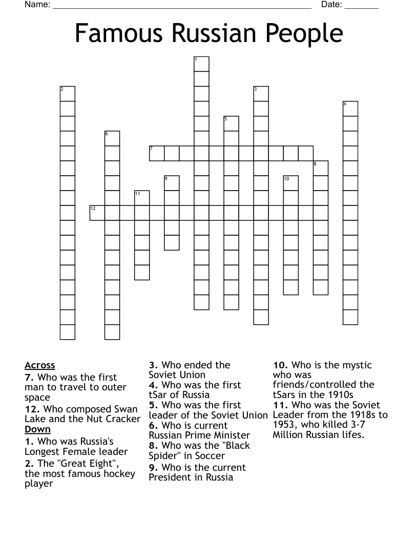 Famous Russian People Crossword
