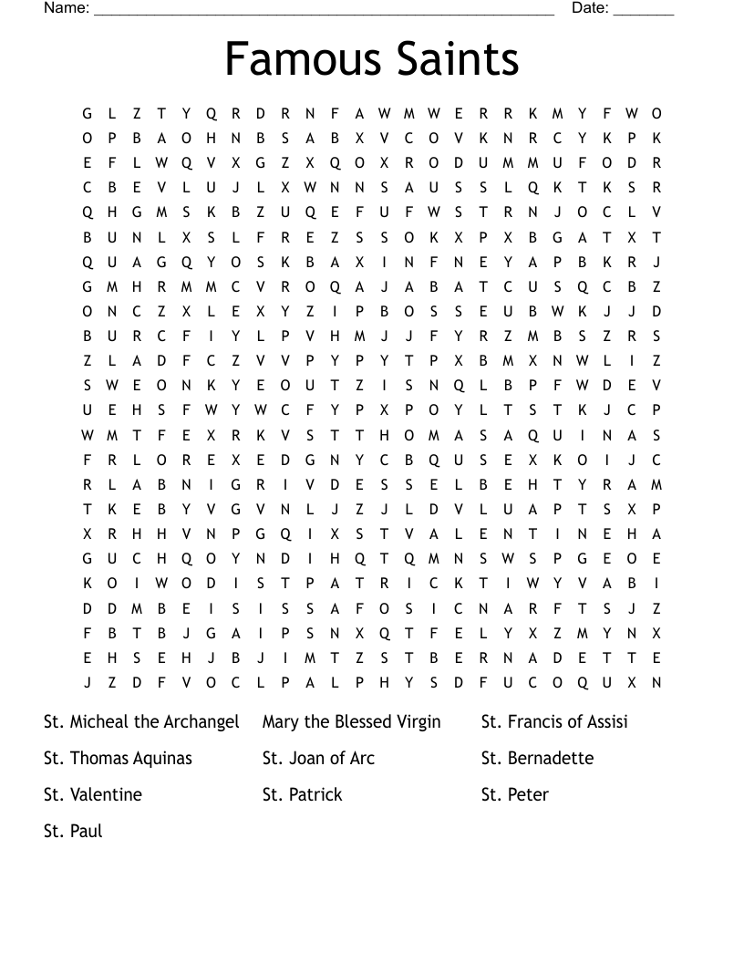 Famous Saints Word Search