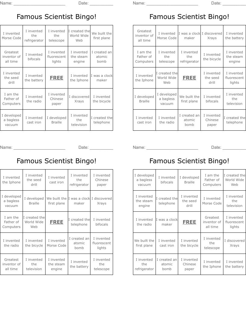 Famous Scientist Bingo!