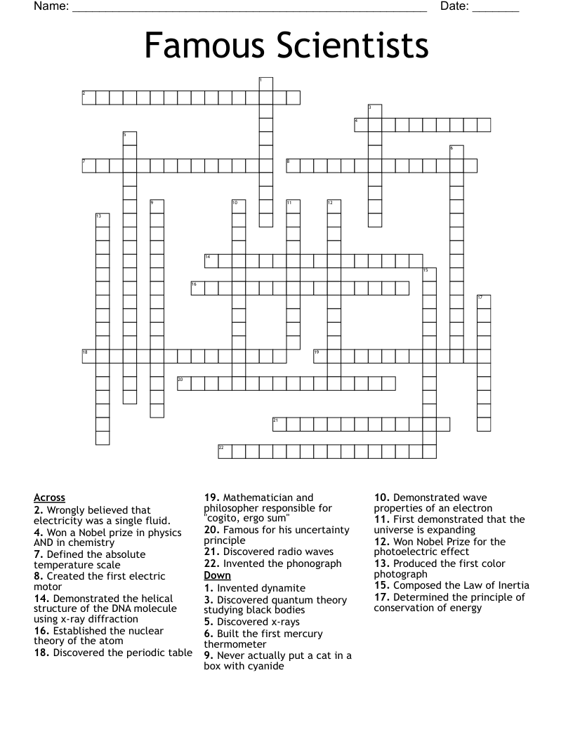 Famous Scientists Crossword