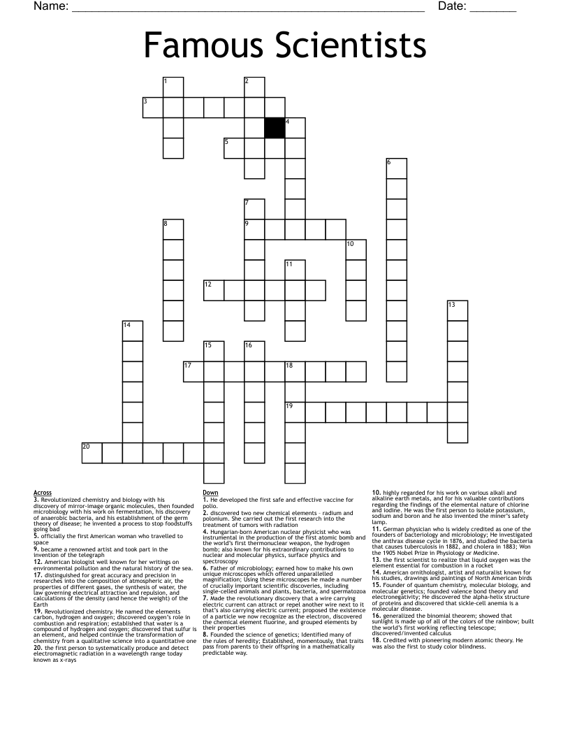 Famous Scientists Crossword