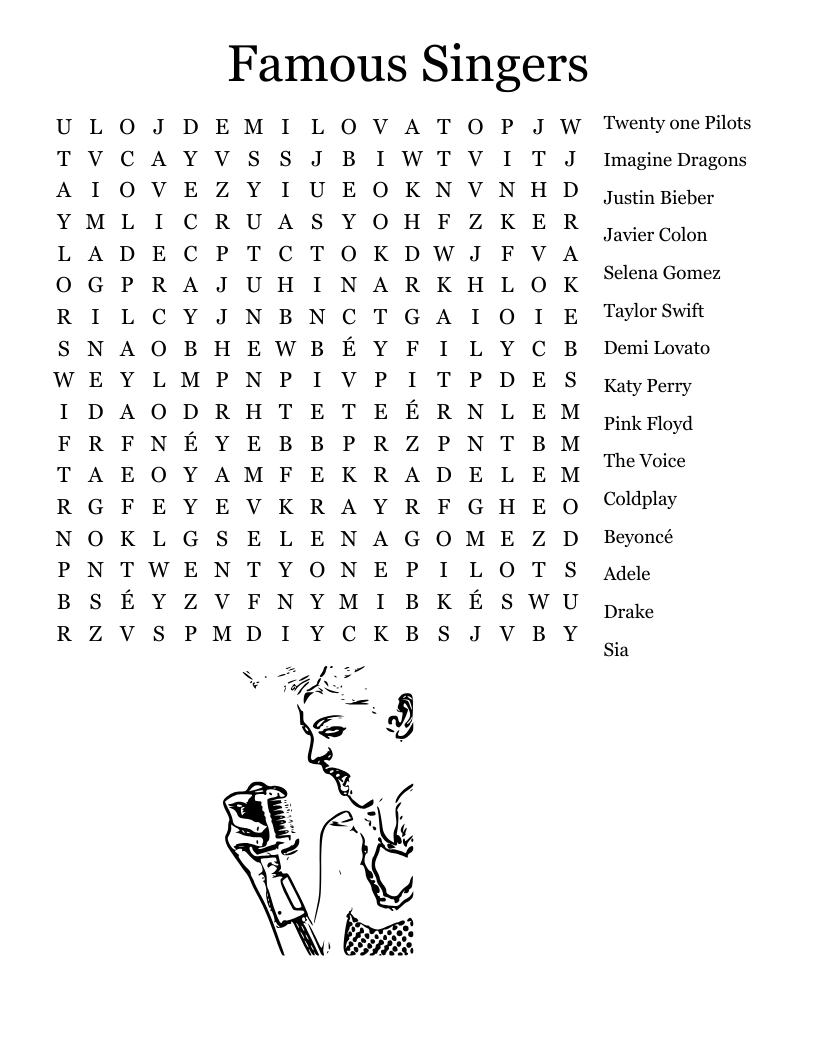Famous Singers Word Search