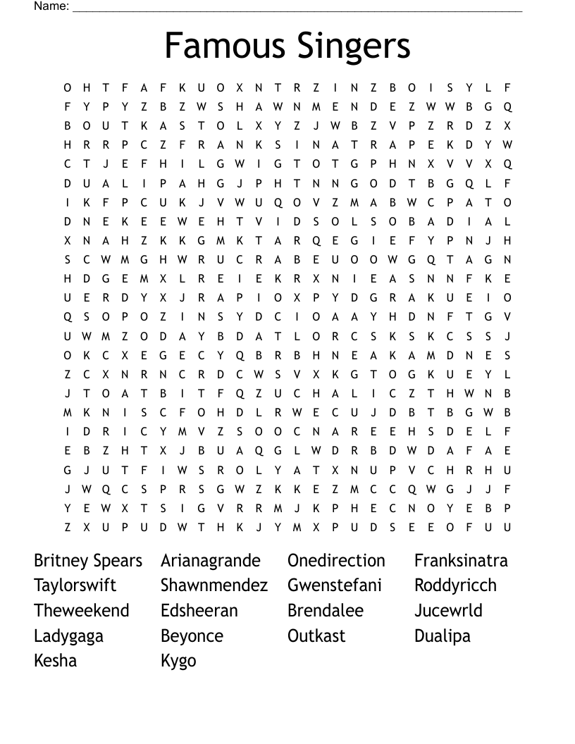 Famous Singers Word Search