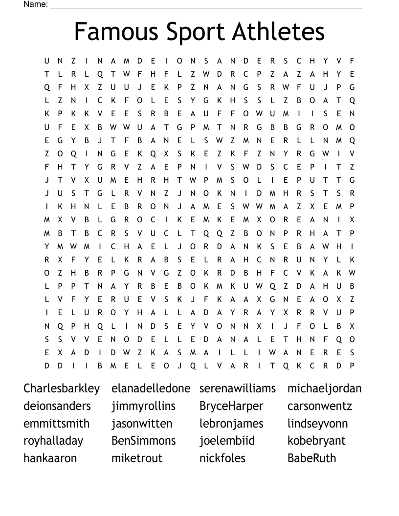 Famous Sport Athletes Word Search