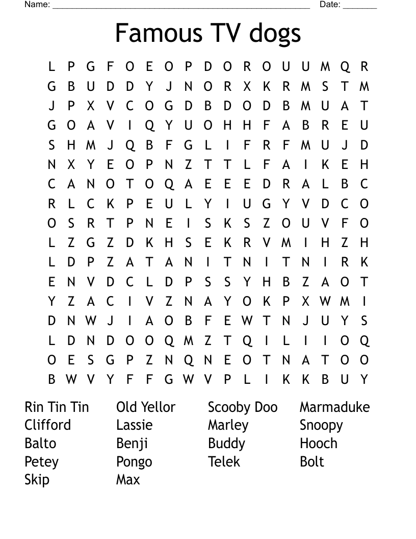 Famous TV dogs Word Search