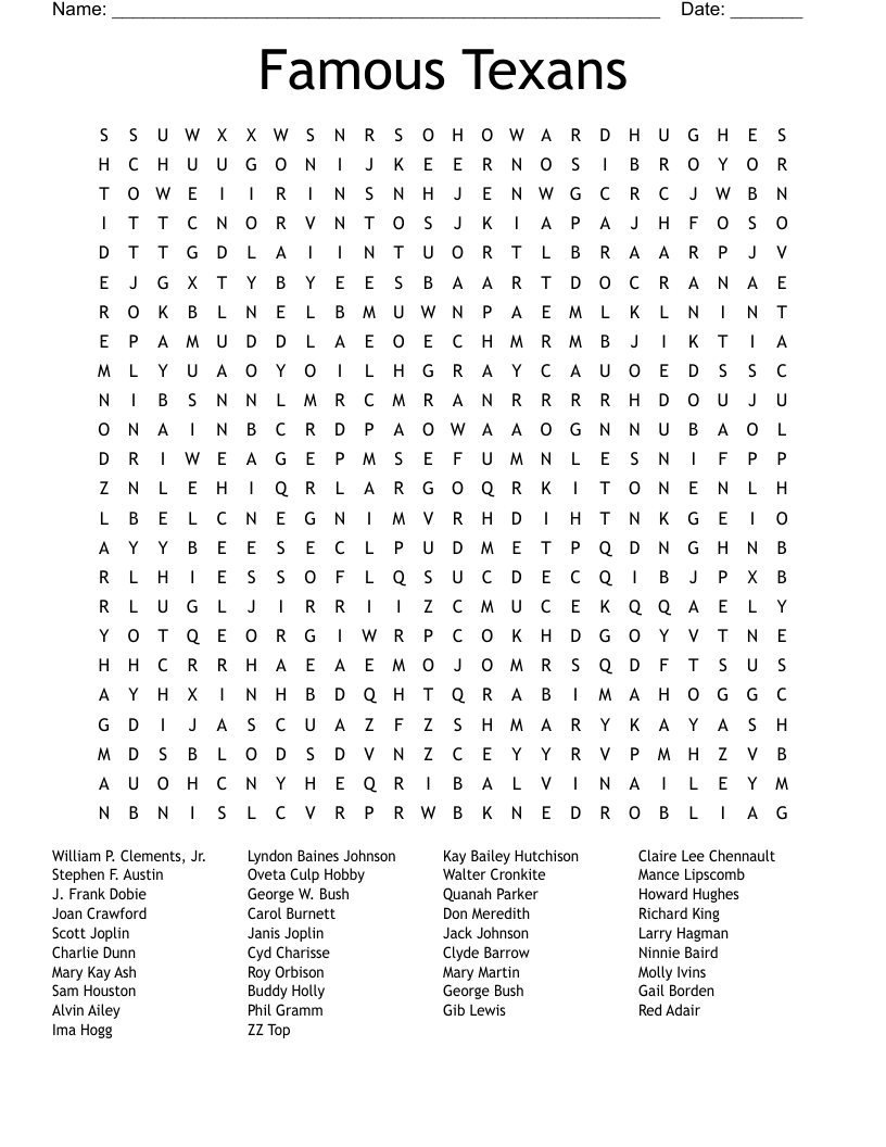 Famous Texans Word Search