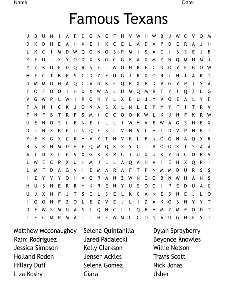 Famous Texans Word Search