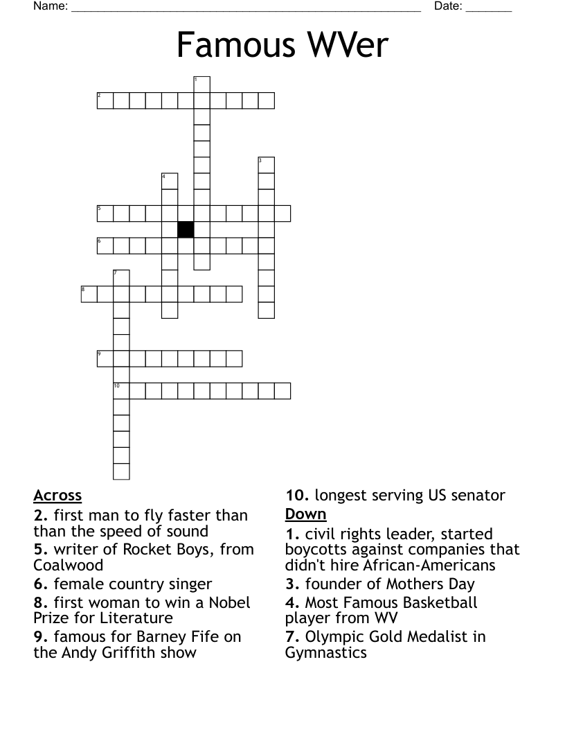 Famous WVer Crossword