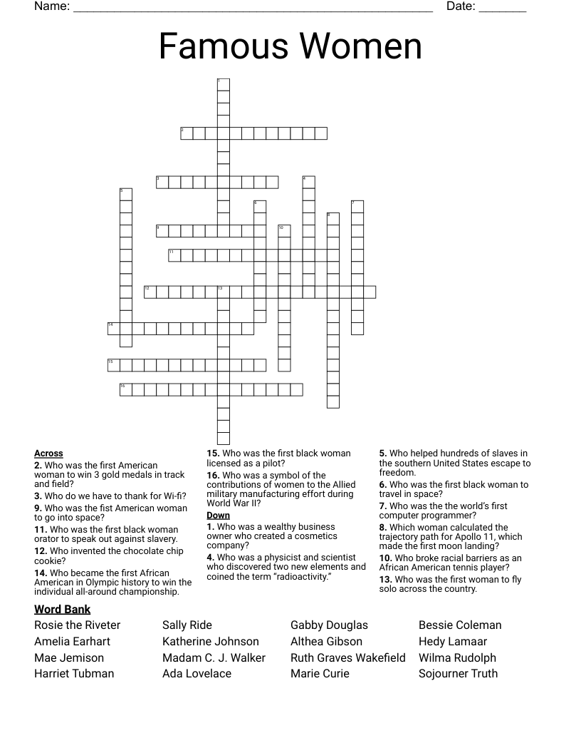 Famous Women Crossword