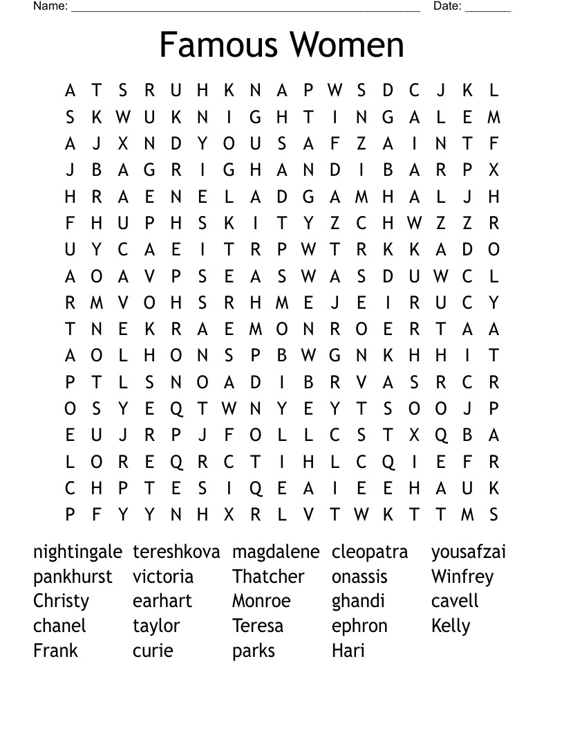 Famous Women Word Search