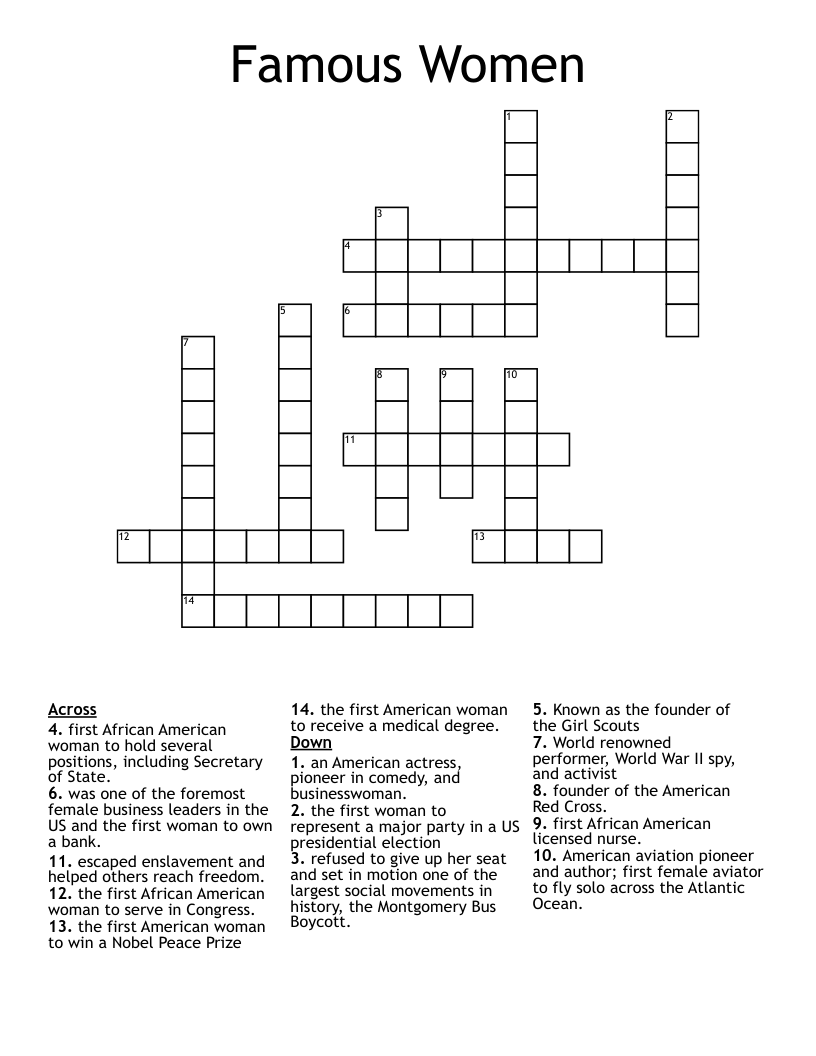 Famous Women  Crossword