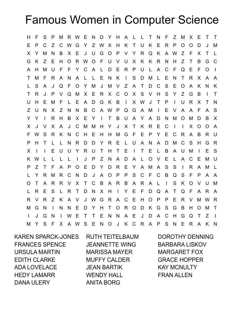 Famous Women in Computer Science Word Search