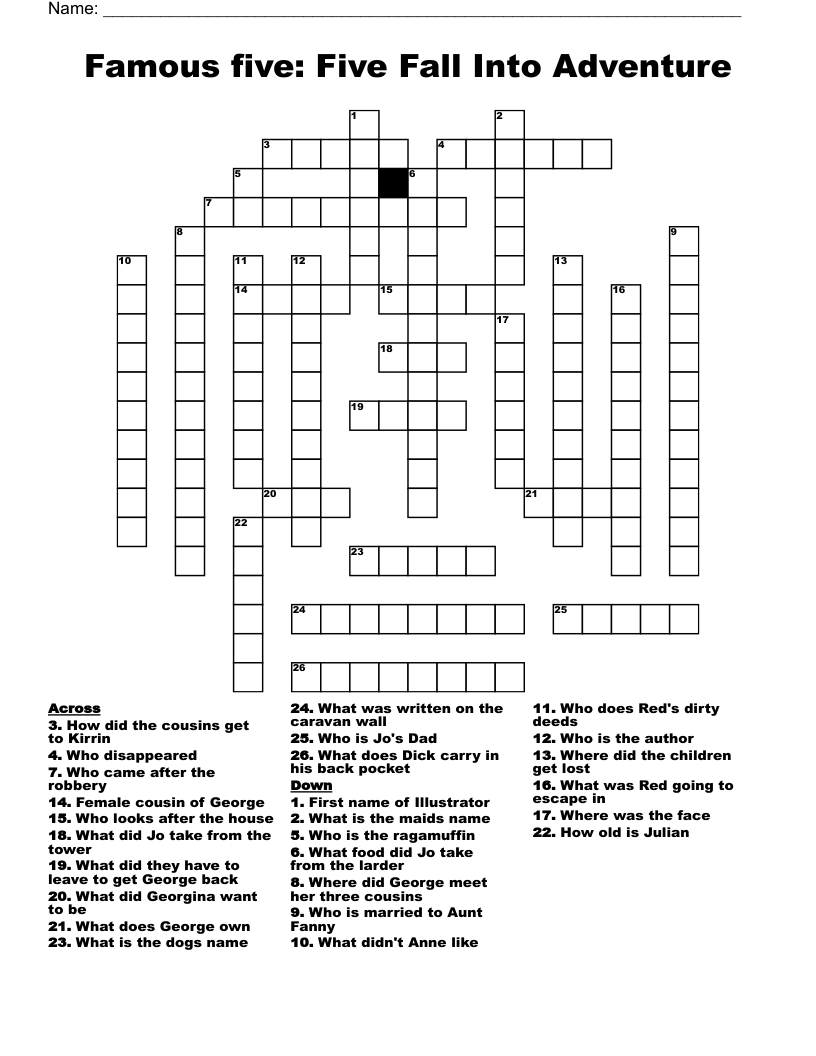 Famous five: Five Fall Into Adventure Crossword