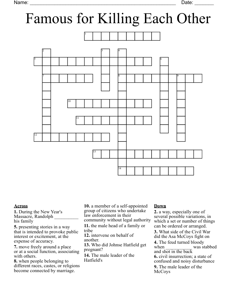 Famous for Killing Each Other Crossword