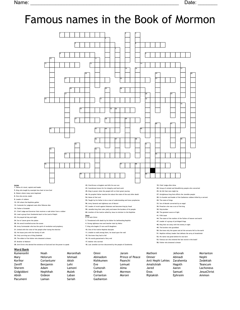 Famous names in the Book of Mormon Crossword