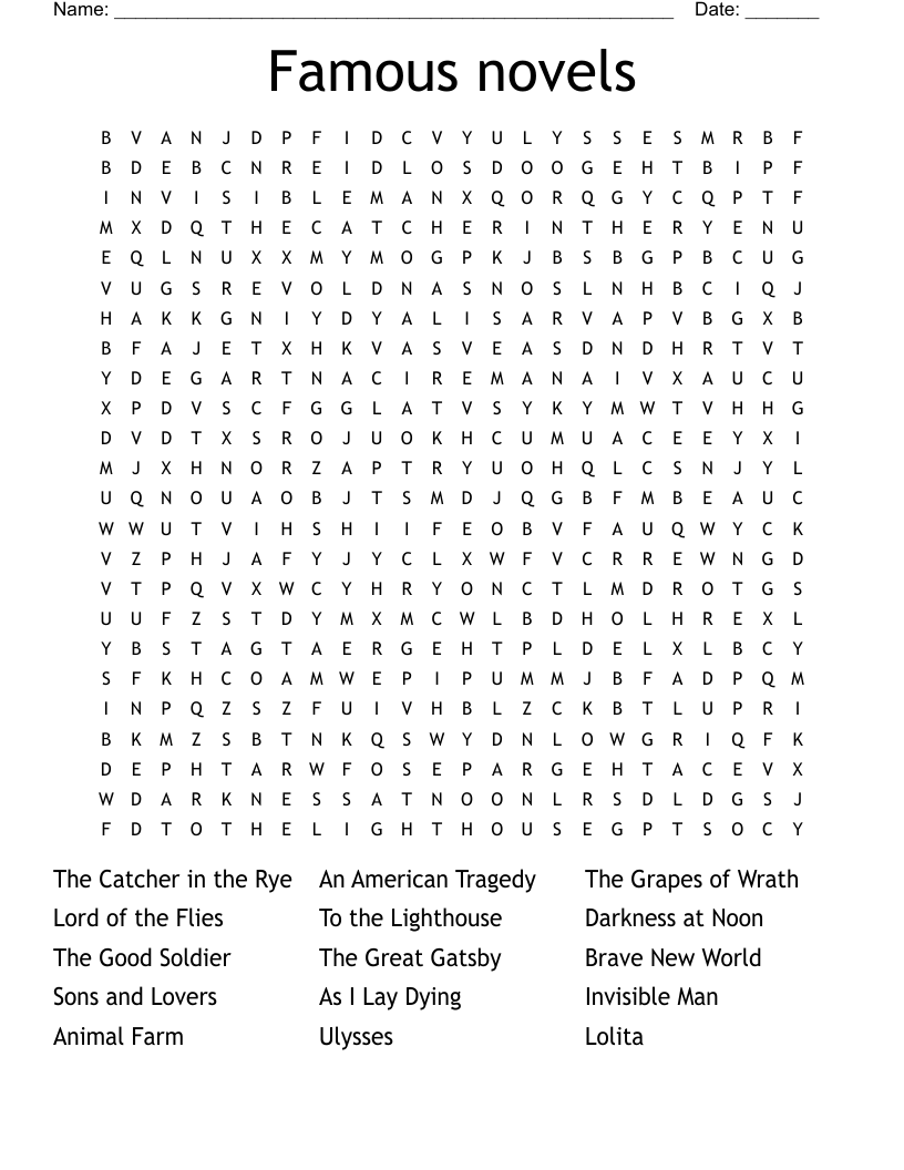 Famous novels Word Search