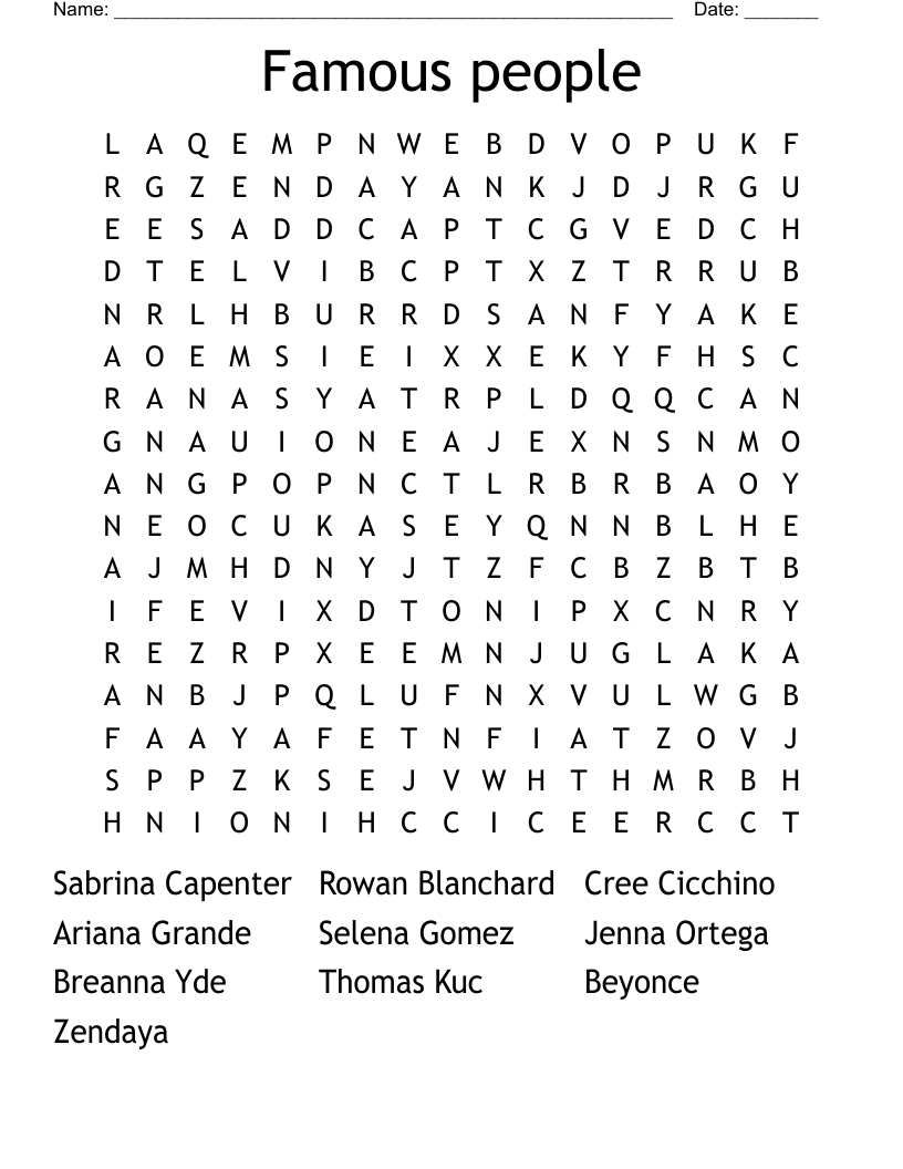 Famous people Word Search