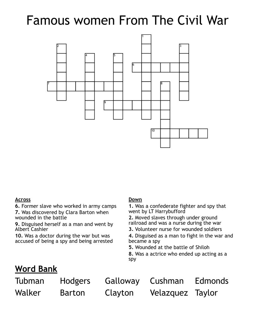 Famous women From The Civil War Crossword