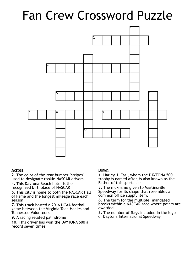 Fan Crew Crossword Puzzle