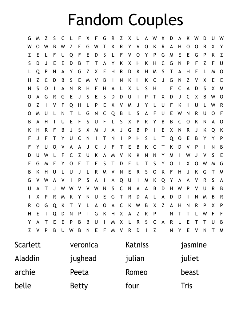 Fandom Couples Word Search