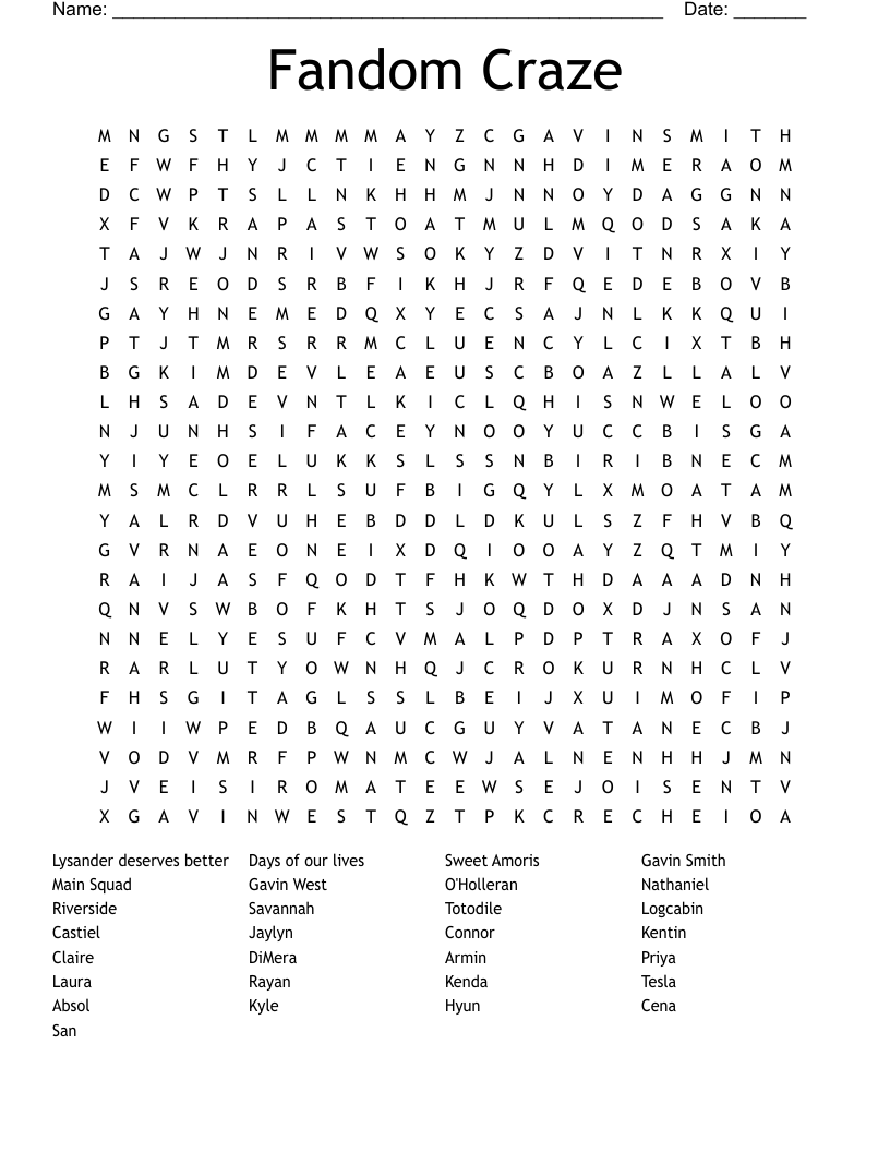 Fandom Craze Word Search