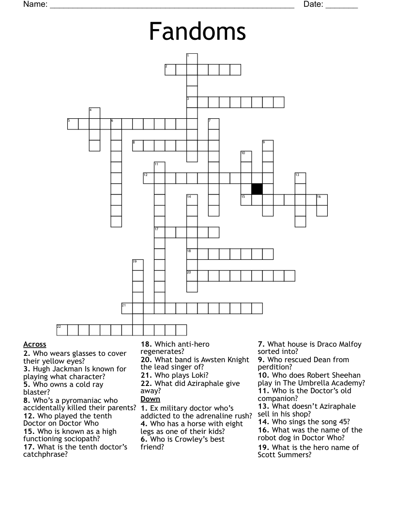 Fandoms Crossword