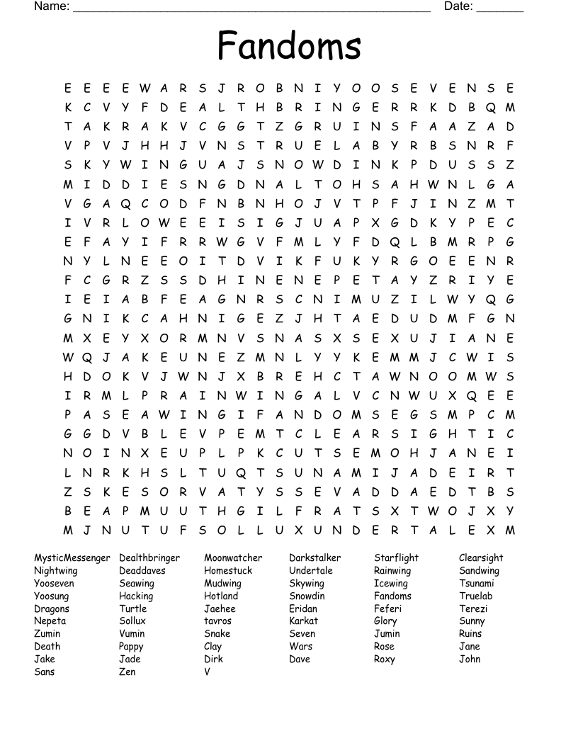 Fandoms  Word Search