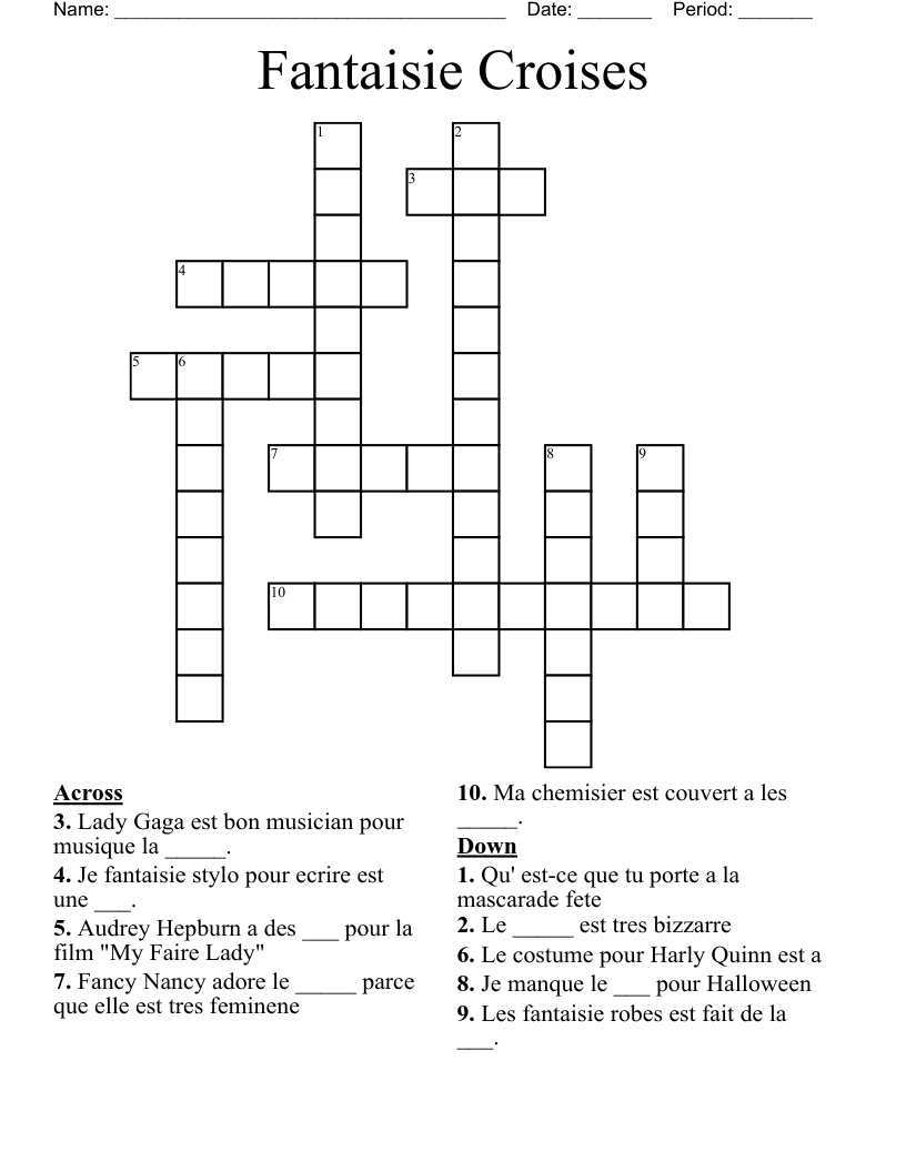 Fantaisie Croises Crossword