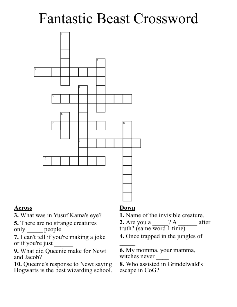 Fantastic Beast Crossword
