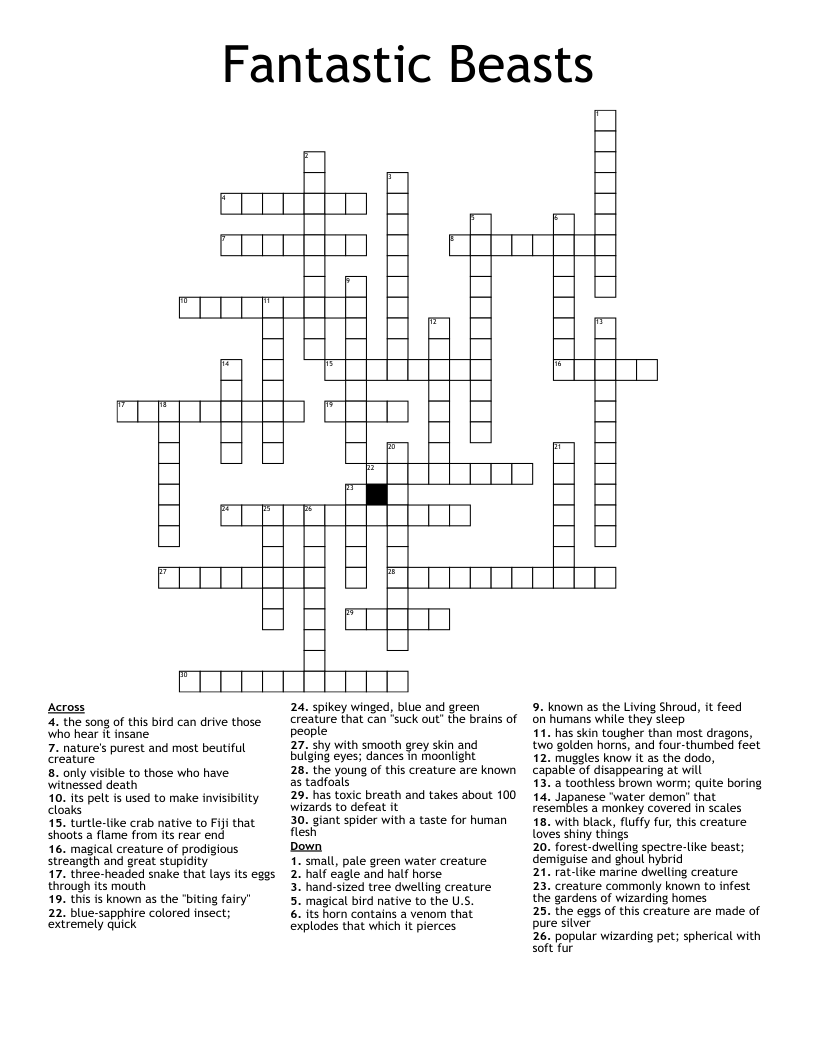 Fantastic Beasts Crossword